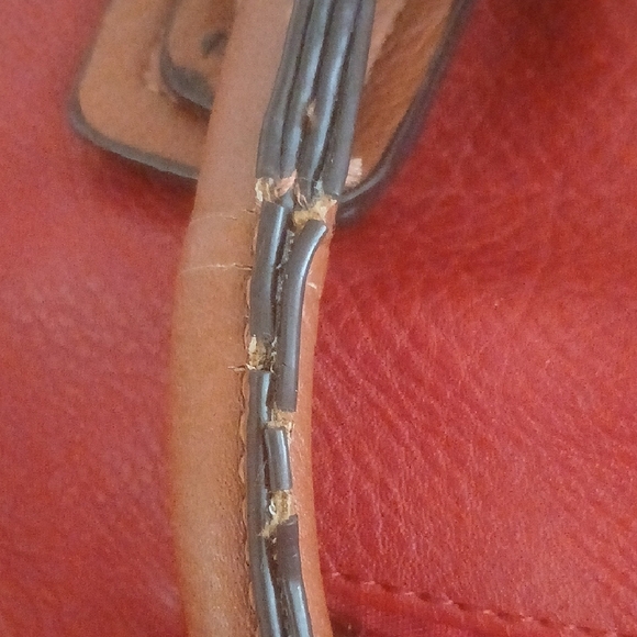 Michael Kors Red and Tan Shoulder Bag with Metallic Accents Double Handles - Picture 10 of 12